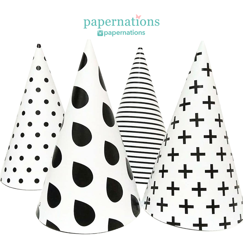 Black & White Pattern Cone Hats